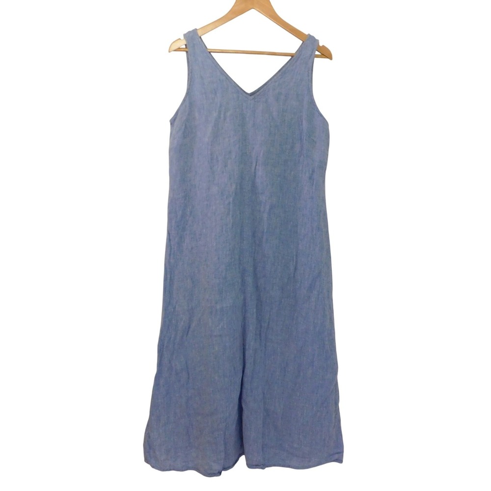 Talbots Womens Blue Linen Lined Maxi Midi Dress Sleeveless Resort Wear Size 8